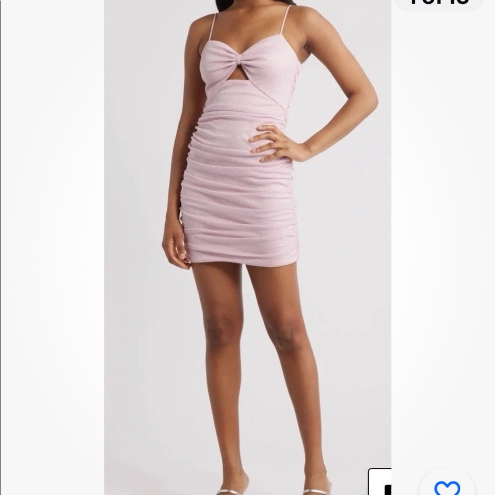 Jump Apparel Pink / Blush Ruched Glitter Bow Cutout Mini Dress size XS NWOT